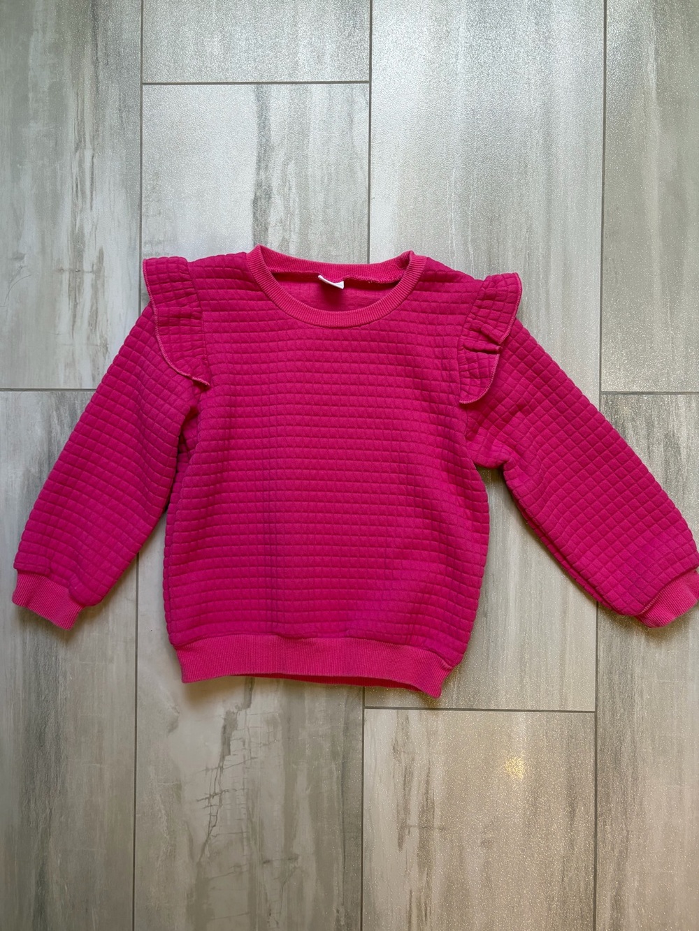 Amazon Hot Pink Monochrome Textured Flutter Long Sleeve Sweatshirt, girls 4-5